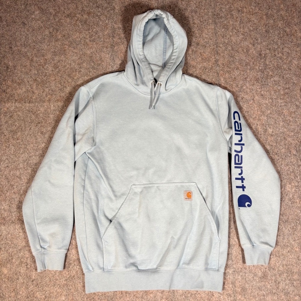 Carhartt Hoodie Mens Medium Blue Loose Fit Sleeve Logo K288 H74 Sweatshirt
